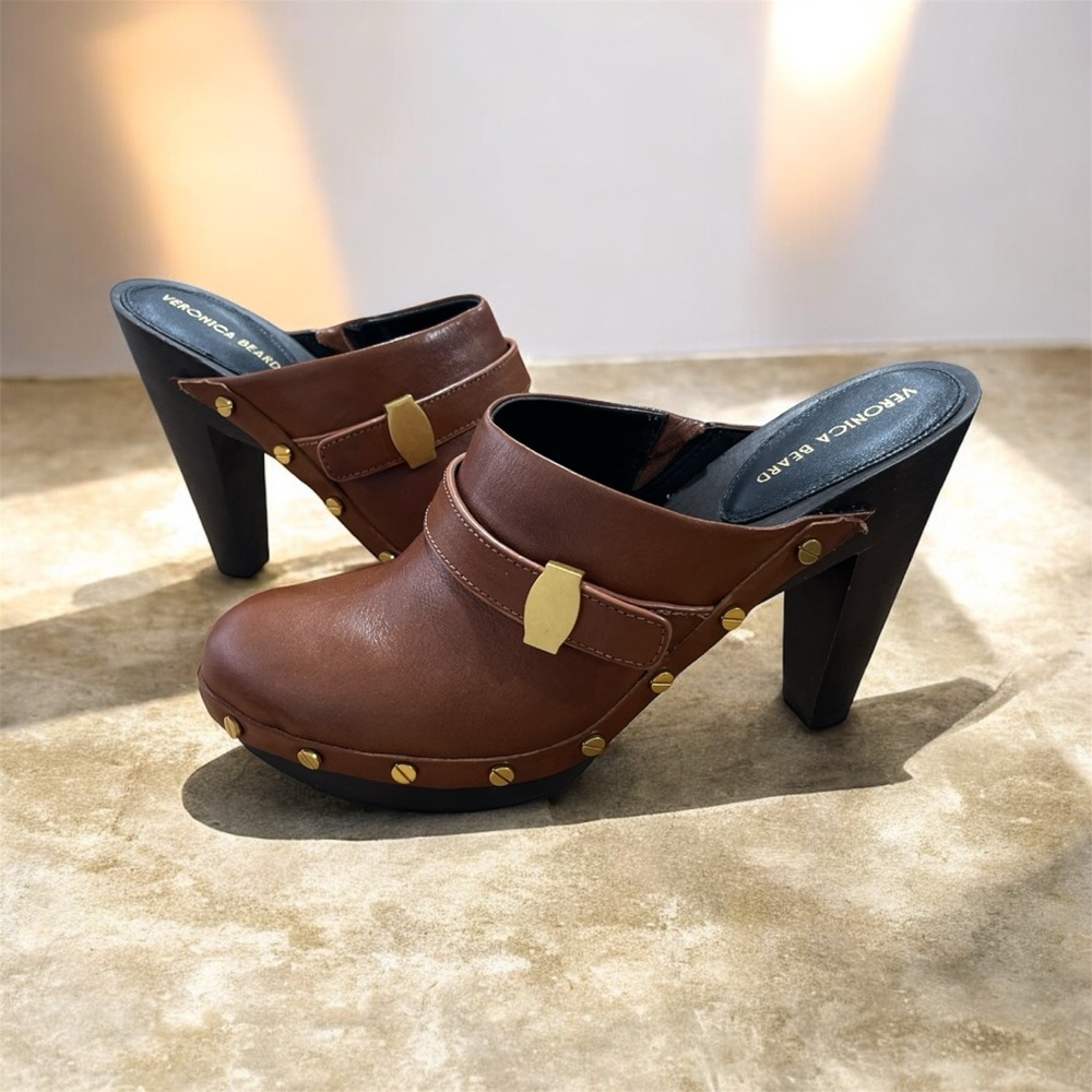 Veronica Beard Giana Leather
Block-Heel Mules